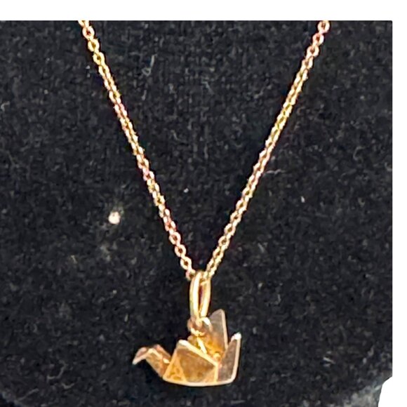 Vtg Dyadema Italy 925 Sterling Silver Gold Vermeil Origami Crane Bird Necklace - Picture 1 of 8
